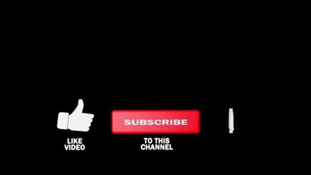 Editorial Footage: Animation of a Subscribe and Like and Notification Button for Youtube motion graphics isolated at alpha channel. — Stock video