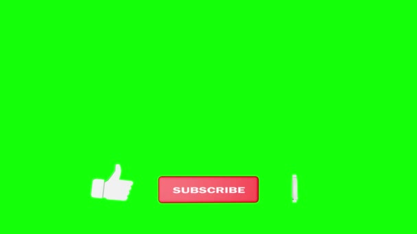 Editorial Footage: Animation of a Subscribe and Like and Notification Button for Youtube motion graphics. Zelená obrazovka. — Stock video