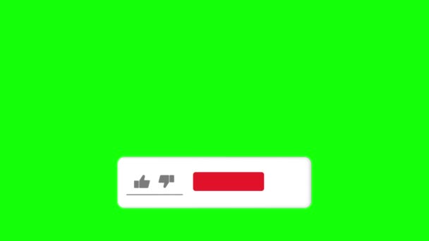 Анимация подписчика и кнопки лайков и уведомлений для видеороликов на Youtube. Зеленый экран. — стоковое видео