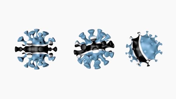 Animation 3D Coronavirus 2019-nCoV du Botswana. Drapeau botswanais en sphères virales covid19, sur fond blanc. Canal alpha — Video