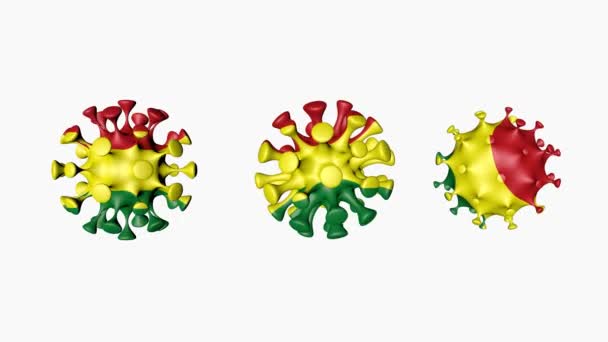 Animacja 3D Coronavirus 2019-nCoV Boliwii. Boliwijska flaga w kulach kuli wirusowej19, na białym tle. Kanał alfa — Wideo stockowe