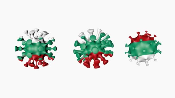 Animação 3D Coronavirus 2019-nCoV da Bulgária. Bandeira búlgara em esferas de bola de vírus covid19, sobre fundo branco. Canal Alfa — Vídeo de Stock