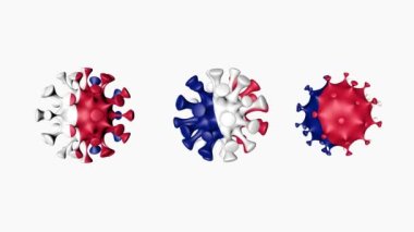 3D animasyon Coronavirus 2019-nCoV Guadeloupe. Beyaz arka planda, virüs kürelerinde Guadeloupe bayrağı. Alfa kanalı