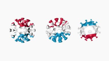 3D animasyon Coronavirus 2019-nCoV Lüksemburg Büyük Dükalığı. Beyaz arka planda, Lüksemburg bayrağı virüs küreleri covid19. Alfa kanalı