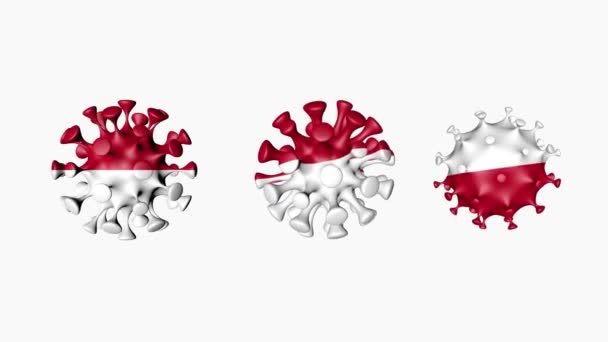 Animação 3D Coronavirus 2019-nCoV de Mônaco. Bandeira de Mônaco em esferas de bola de vírus covid19, em fundo branco. Canal Alfa — Vídeo de Stock