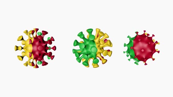 3D animation Coronavirus 2019-nCoV of Mali. Σημαία Μάλι σε σφαιρίδια ιών covid19, σε λευκό φόντο. Κανάλι άλφα — Αρχείο Βίντεο