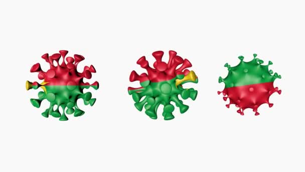 3D animation Coronavirus 2019-nCoV της Μπουρκίνα Φάσο. Σημαία Μπουρκίνα Φάσο σε σφαίρες μπάλα ιού covid19, σε λευκό φόντο. Κανάλι άλφα — Αρχείο Βίντεο