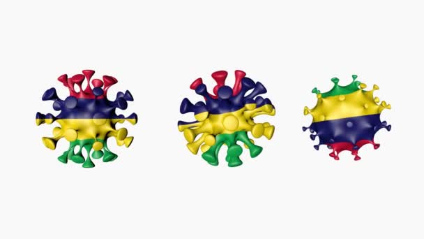 Animação 3D Coronavirus 2019-nCoV da ilha Maurícia. Bandeira mauriciana em esferas de bola de vírus covid19, sobre fundo branco. Canal Alfa — Vídeo de Stock
