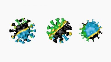 Tanzanya 'nın 3D animasyon Coronavirüs 2019-nCoV' u. Virüs kürelerinde bulunan Tanzanya bayrağı beyaz arka planda, covid19 şeklindedir. Alfa kanalı