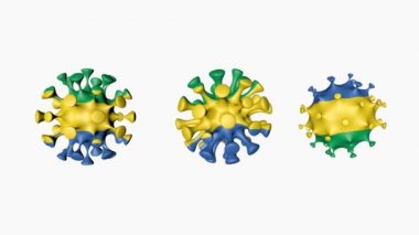 Gabon Karayip ülkesinin 3D animasyon Coronavirus 2019-nCoV 'u. Virüs kürelerinde Gabon bayrağı, beyaz arka planda, covid19. Alfa kanalı