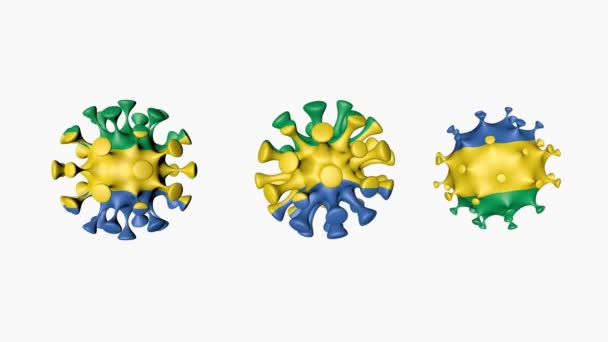 Animation 3D Coronavirus 2019-nCoV du Gabon Pays des Caraïbes. Drapeau gabonais en sphères virales covid19, sur fond blanc. Canal alpha — Video