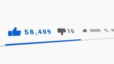Sosyal ağın animasyonu, tepkileri sever, sevmez ve LCD ekranında artan sayaç. Kapat..