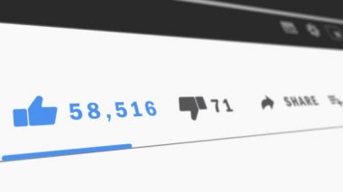 Sosyal ağın animasyonu, tepkileri sever, sevmez ve LCD ekranında artan sayaç. Kapat..