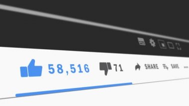 Sosyal ağın animasyonu, tepkileri sever, sevmez ve LCD ekranında artan sayaç. Kapat..