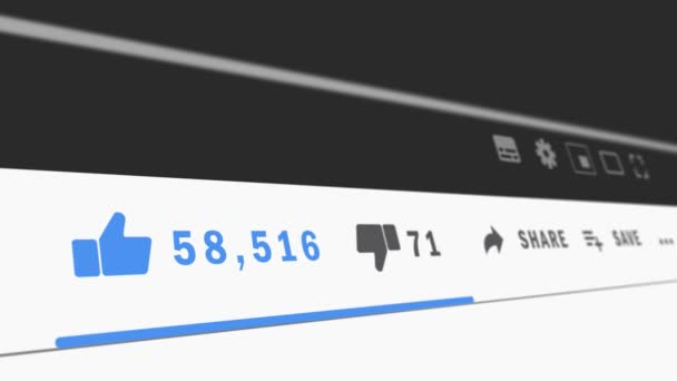 Animation de réseaux sociaux aime, n'aime pas les réactions et l'augmentation du compteur sur l'écran LCD. Gros plan . — Video