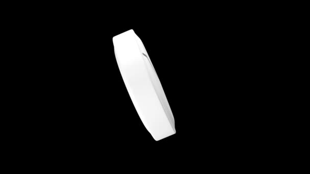 Белая фармацевтическая таблетка вращается на черном фоне. 3D рендеринг крупным планом с альфа-каналом . — стоковое видео