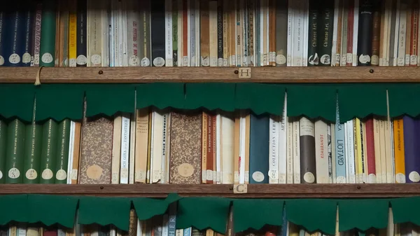 Históricos libros antiguos en una biblioteca antigua. De cerca. — Foto de Stock