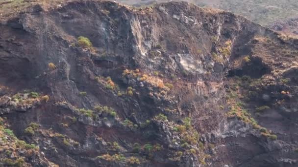 Szczyt stromych klifów, płaskorzeźba skalistych gór z zielonymi drzewami — Wideo stockowe