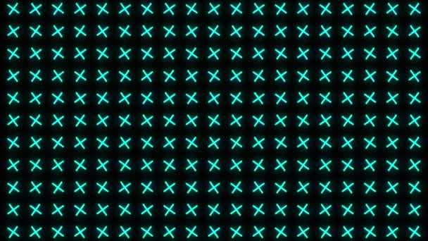 Neón abstracto brillante mosaico cruces azules. Partículas de fondo animadas. Gráfico de movimiento abstracto complejo Loopable de cruz turquesa de neón — Vídeo de stock