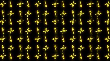 Neon soyut parlak mozaik sarı çizgiler. Canlandırılmış arkaplan parçacıkları. Tekrar eden neon ve yansımaların döngüsel karmaşık soyut hareketi grafiği.