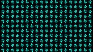 Neon soyut parlak mozaik mavi yıldızlar. Canlandırılmış arkaplan parçacıkları. Neon turkuaz çapraz döngü karmaşık soyut hareket grafiği