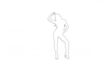 Dansçının taslak çizimi zarif ellerle hareket eder. Siluet. Beyaz arkaplan