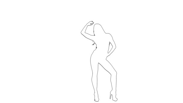 Esquisse de contour du danseur fait des mouvements avec des mains gracieuses. Silhouette. Fond blanc — Video