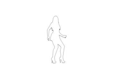 Dansçının taslak çizimi zarif erotik hareketler yapar. Siluet. Beyaz arkaplan