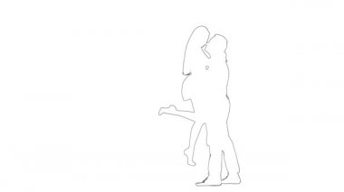 Adamın taslak çizimi kızı kollarına alıp öpüyor. Siluet. Beyaz arkaplan