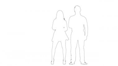 Romantik çiftin taslağı dans ediyor. Siluet. Beyaz arkaplan