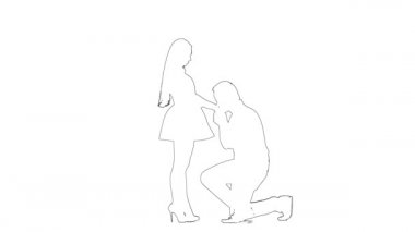 Kızı kucaklayan ve gökyüzüne bakan adamın robot resmini çiz. Siluet. Beyaz arkaplan