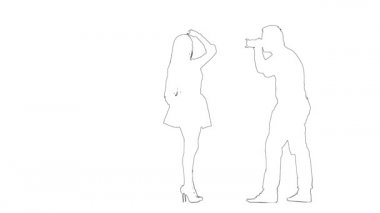 Bir kızın robot resmini çizdirin. Siluet. Beyaz arkaplan