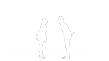 Romantik çiftin taslağı öpüşmektir. Siluet. Beyaz arkaplan