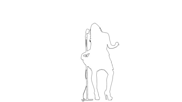 Outline sketch of singer performs songs in a retro microphone sexually moving. White background. Silhouette — Stock Video