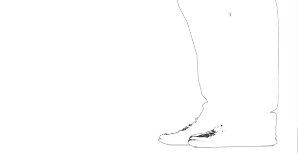 Náčrt nohou mužské dívky se postaví na špičky. Silueta. Bílé pozadí. Zavřít — Stock video