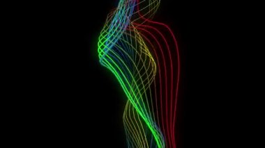 Siyah arkaplanda soyut döngü hareketi çok renkli dalga çizgileri dokusu.