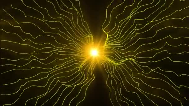 Zlatý třpytivý světelný kruh, jiskřivý lesk oválný se světelnými vlnami proudící vesmírem tvořícími světelné paprsky — Stock video
