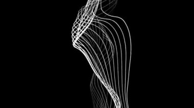 Siyah arkaplanda soyut hareketli beyaz dalga çizgileri dokusu. Siber teknoloji dijital manzara arkaplanı