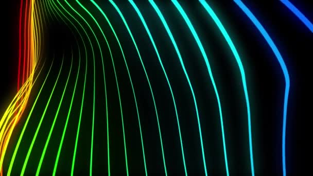 Абстрактний різнокольоровий вертикальний смугастий оптичний ілюзіонний візерунок хвилі графіка чорний фон — стокове відео