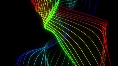 Siyah arkaplanda soyut döngü hareketi çok renkli dalga çizgileri dokusu.