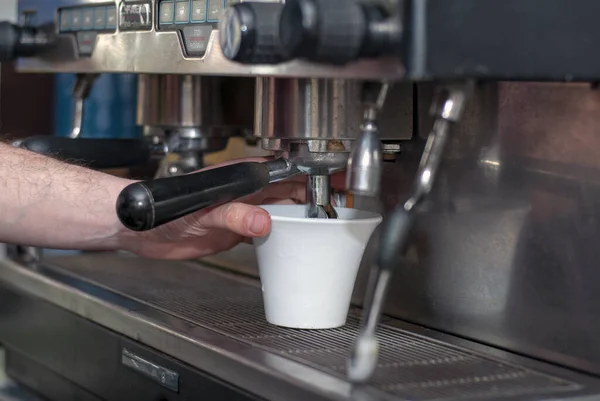 Barista Coffee Maker Machine Grinder with white cup of coffee