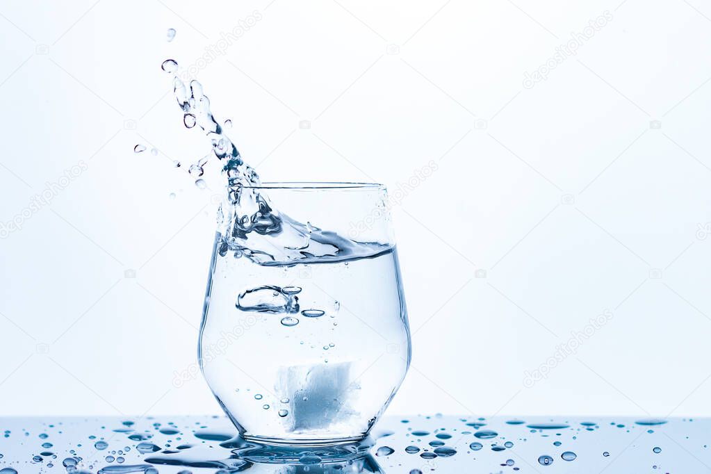 ice and a drinking glass of water