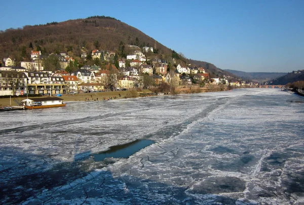 Heidelberg winter - frozen Neckar — Stock Photo, Image