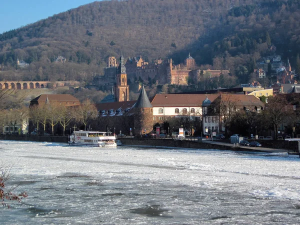 Heidelberg zima - zmrazené Neckar Stock Snímky