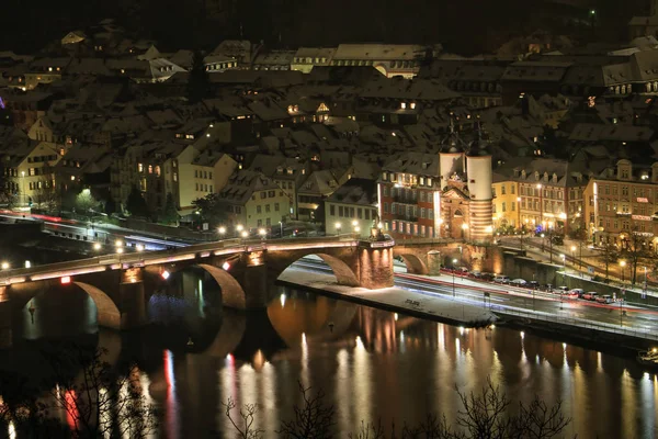 Heidelberg Old Bridge at night in winter — Stock Photo, Image