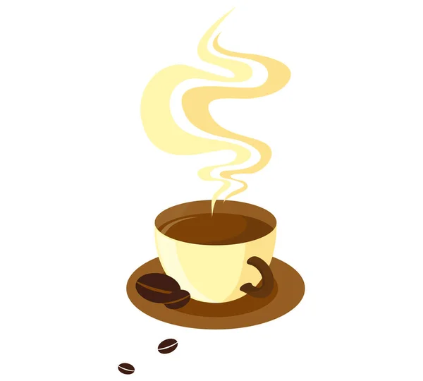 Leche taza de café con granos de café de vapor son los siguientes. Ilustración vectorial . — Vector de stock