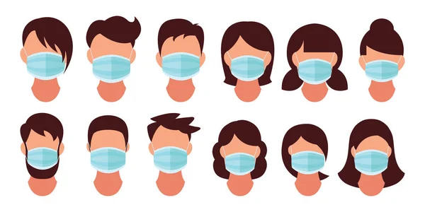 Tıbbi maske. Tıbbi koruma maskeli sağlıklı bir adam. Grip salgınında sağlığa dikkat etmek. Vektör çizimi, düz tasarım, çizgi film tarzı. İzole edilmiş arkaplan