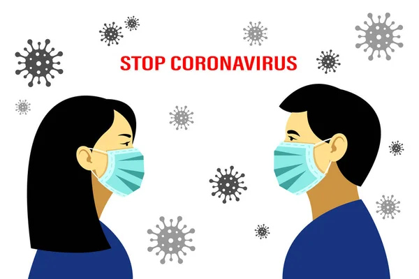 Çin 'de Coronavirus. Yeni Coronavirus 2019-nKoV, tıbbi maskeli bir kadın ve bir erkek. Koronavirüs karantinası konsepti