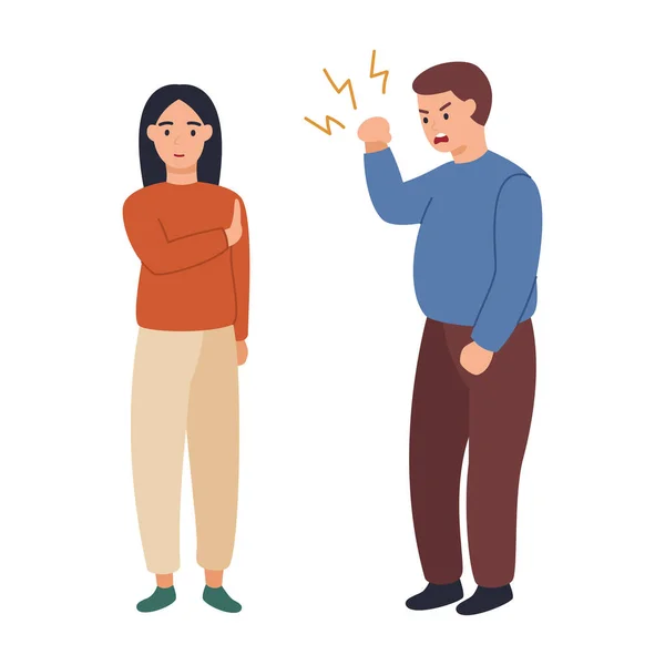 Angry man and woman characters quarreling. Vector flat cartoon illustration — Stock Vector