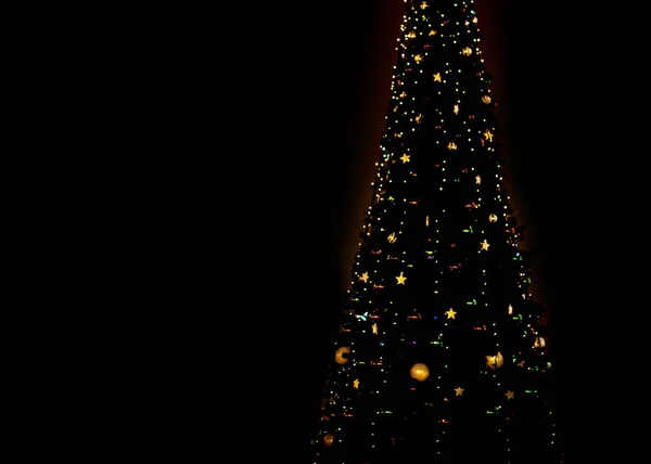 Glowing Lights Christmas Tree Night Black Background — Stock Photo, Image